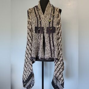 Anis.A Patchwork Boho Drape Cardigan Vest Grey Large